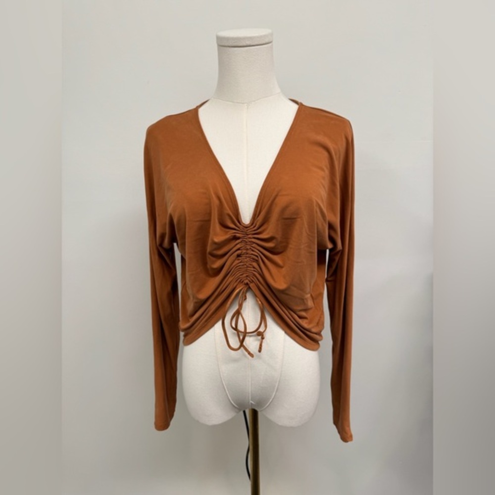 JoyLab Ruched V-Neck Workout Top โ Cinnamon Burnt Orange โ Size S โ NWOT